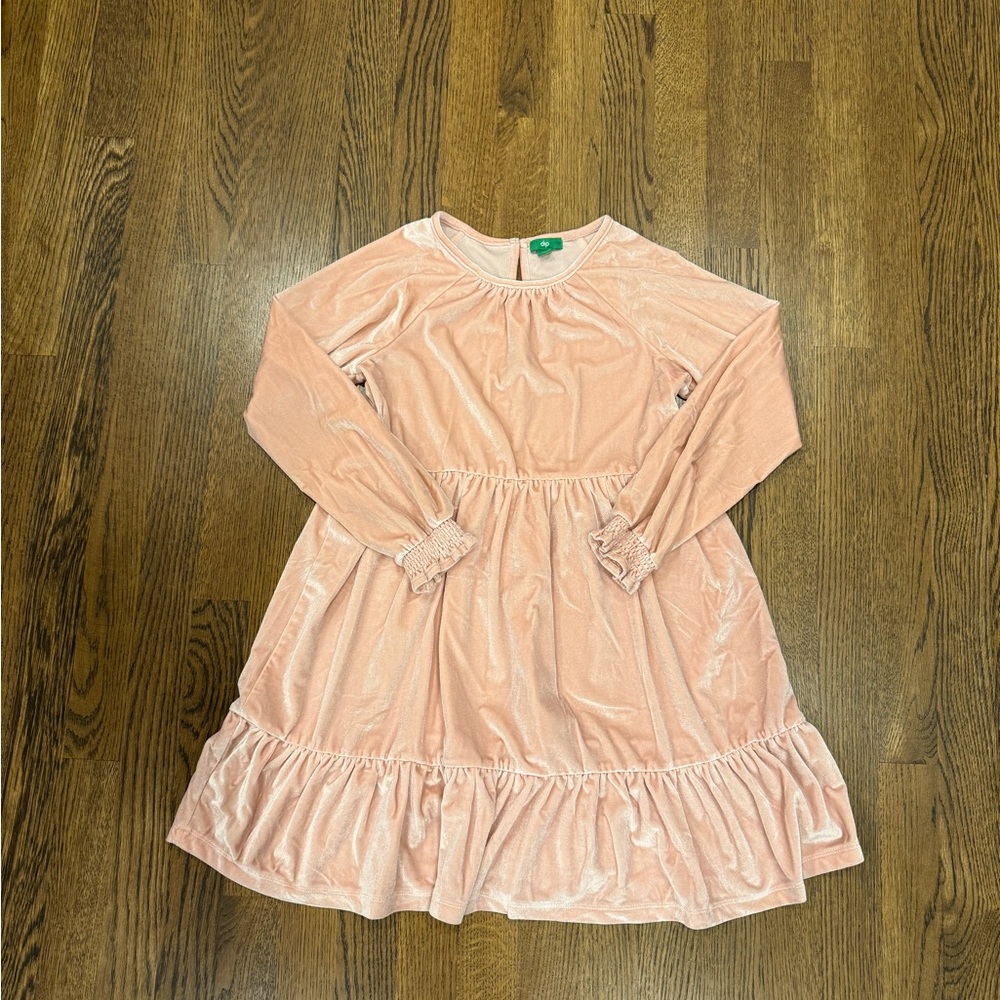 dip Pink Velvet Long Sleeve Dress for Girls